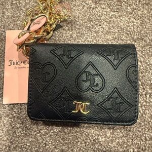 Juicy Couture Black Embossed Leather Clutch with Gold Hardware